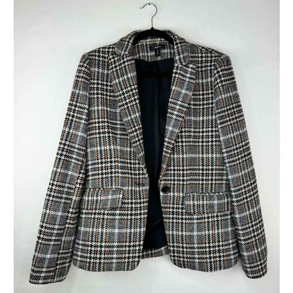 Aqua Plaid Women's Blazer - Medium Jacket - Office Winter Attire